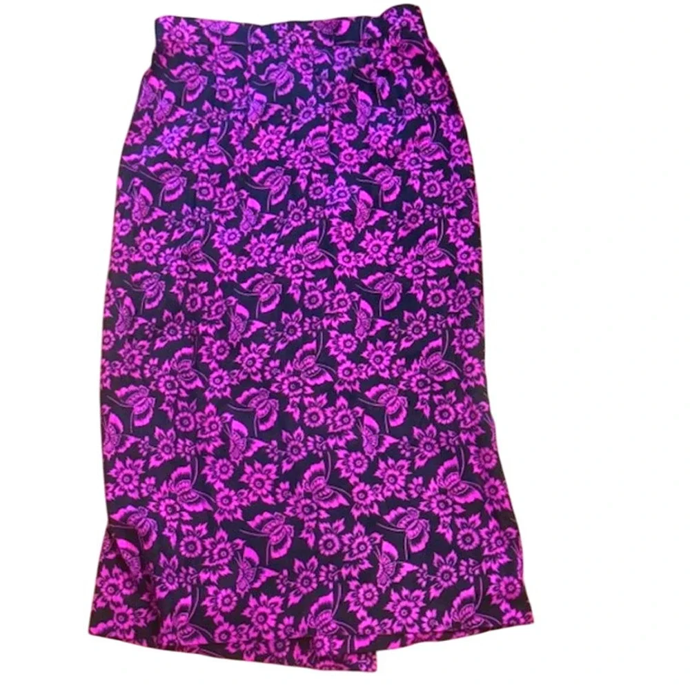 Vintage Oscar de la Renta Butterfly Floral Print Silk Shirt Skirt Set 10